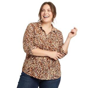 Emily Daniels Animal Print Button Down Top 1X Sequin Detail Lightweight Mob Wife